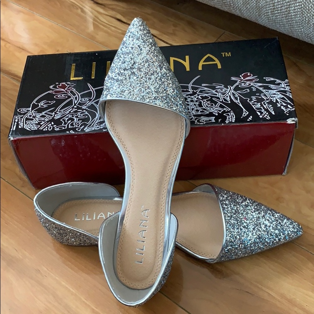 Silver glitter flats